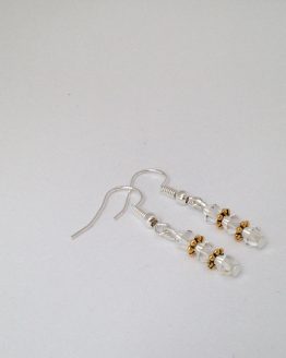 Boucles d'oreilles transparentes et or