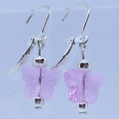 Bijou fait main pas cher de créateur - boucles papillons en cristal rose- petit budget