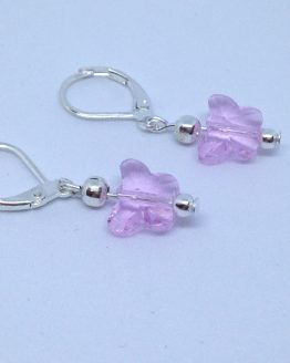 Bijou fait main pas cher de créateur - boucles papillons en cristal rose- petit budget