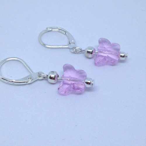 Bijou fait main pas cher de créateur - boucles papillons en cristal rose- petit budget
