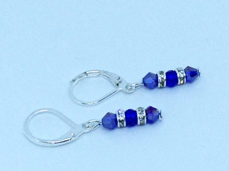 Boucles D'oreilles Strass Bleu Nuit Et Blanc Sur Métal Doré - Fixation Sécurisée, Sans Nickel - Neuf Avec étiquettes