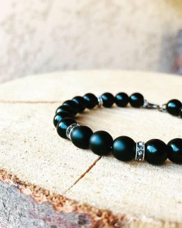 Bracelet noir homme avec cristal gris Blasties