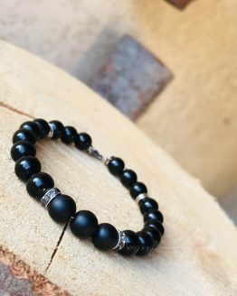 Bracelet noir homme avec cristal gris Blasties