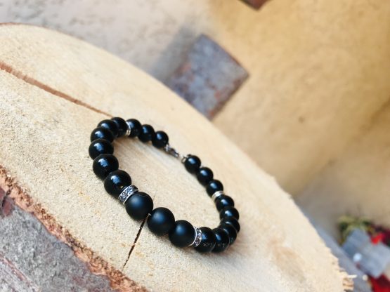 Bracelet noir homme avec cristal gris Blasties