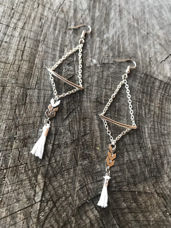 Boucles d'oreilles créateur argent et blanc