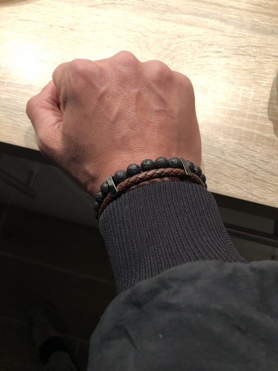 Bracelet homme cuir et pierres de lave