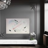 Tableau abstrait blanc argenté (gris), noire et rouge