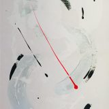 Tableau abstrait blanc argenté (gris), noire et rouge