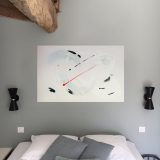 Tableau abstrait blanc argenté (gris), noire et rouge