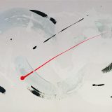 Tableau abstrait blanc argenté (gris), noire et rouge