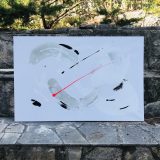 Tableau abstrait blanc argenté (gris), noire et rouge