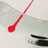 Tableau abstrait blanc argenté (gris), noire et rouge