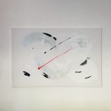 Tableau abstrait blanc argenté (gris), noire et rouge