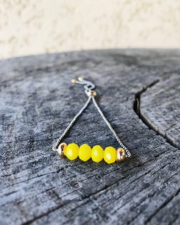 Bracelet ajustable avec perles jaunes soleil mates