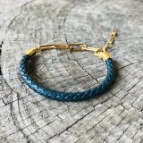 Bracelet homme Chris avec cordon bleu pétrole et chaîne acier plaqué or