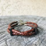 Bracelet homme avec deux cordons en cuir tressé marron
