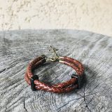 Bracelet homme avec cuir tressé croisé marron