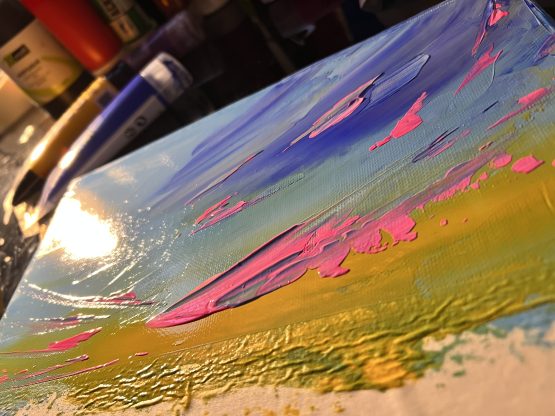 Peinture artistique - Œuvre d'art de couche rudu soleil sur Sausset les Pins, Cote bleu, France, Mer méditerranée de l'artiste peintre Jana KUZMI