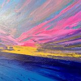 Details de Peinture originale et unique "Bonjour Aujourd’hui" - Original Unique Painting "Hello Today" - Oeuvre d'art coloré et flashie - Colored Art - Peinture le coucher du soleil de sud de la France-Painting of french sunset FR : Peinture artistique avec le coucher du soleil sur la mer méditerranéenne. Près de Marseille, les vues y sont prélassant et pleins d'incroyables traits. L'arrivé d'hiver nous apporte les nuages colorées par les reflets rosâtres de soleil... Nom de la toile : Bonjour Aujourd’hui Taille : 30 x 25 cm Technique : Couteau Matière : Acrylique Cette petite toile a un binôme, qui s'appelle "Aurevoir demain". Vous pouvez réaliser un lot de 2 toiles qui sont très agréable à regarder et donne une profondeur à l'endroit où elles se trouvent. Je travaille également à la commande. Si une de mes toiles vous plaisent, je peux réaliser une toile de votre choix, après avoir convenu sa taille, le prix et le paiement de votre commande. Artistiquement, Jana KUZMI EN : Artistic painting with sunset over the Mediterranean sea. Near Marseille, the views are relaxing and full of incredible features. The arrival of winter brings us clouds colored by the pinkish reflections of the sun... Name of the painting: Hello Today Size: 30 x 25 cm Technique: Knife Material: Acrylic This little canvas has a pair, which is called "Goodbye tomorrow". You can make a set of 2 canvases which are very pleasant to look at and give depth to the place where they are located. I also work to order. If you like one of my paintings, I can create a canvas of your choice, after having agreed on its size, price and payment for your order. Artistically, Jana KUZMI