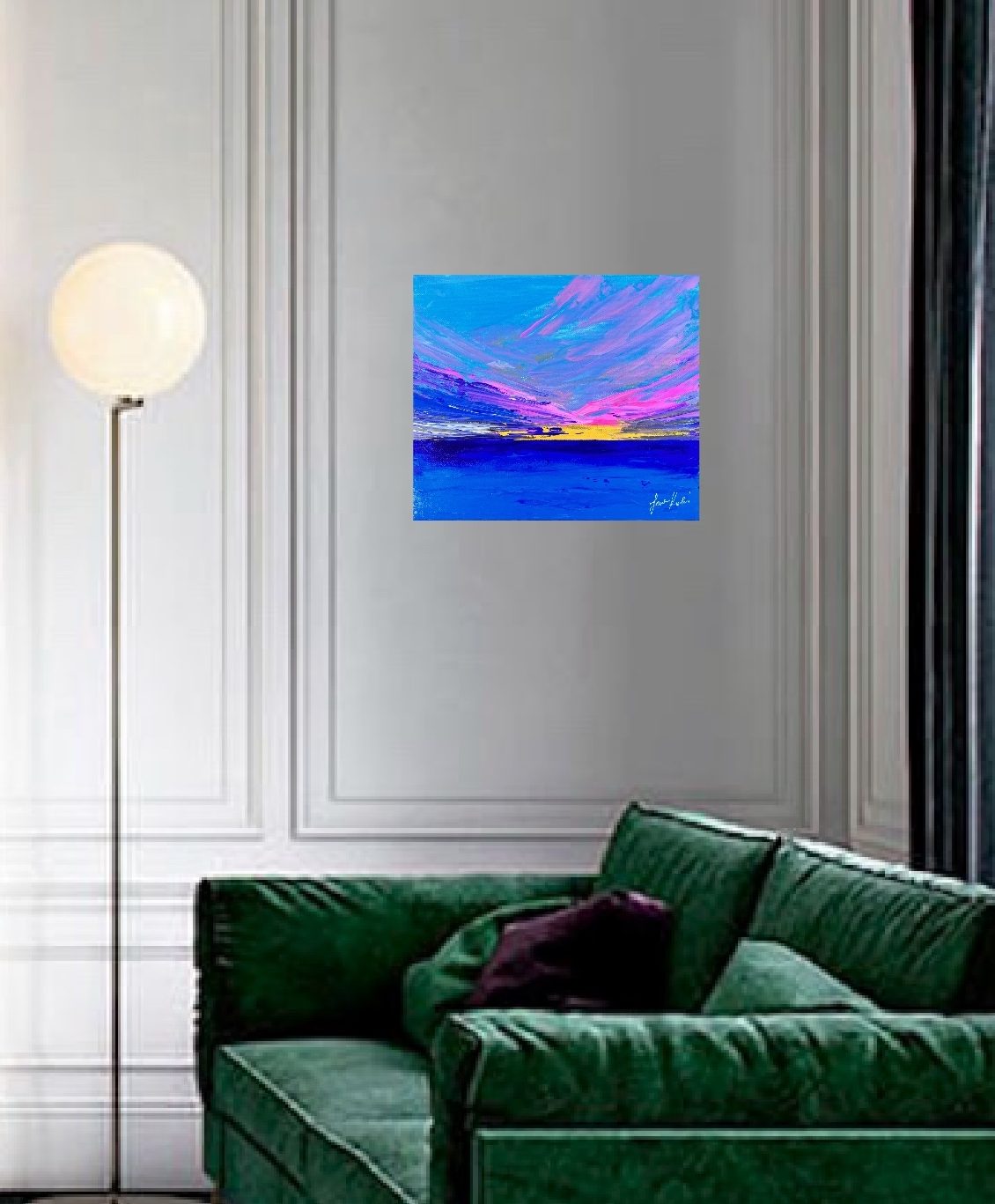 Peinture originale et unique "Bonjour Aujourd’hui" - Original Unique Painting "Hello Today" - Oeuvre d'art coloré et flashie - Colored Art - Peinture le coucher du soleil de sud de la France-Painting of french sunset FR : Peinture artistique avec le coucher du soleil sur la mer méditerranéenne. Près de Marseille, les vues y sont prélassant et pleins d'incroyables traits. L'arrivé d'hiver nous apporte les nuages colorées par les reflets rosâtres de soleil... Nom de la toile : Bonjour Aujourd’hui Taille : 30 x 25 cm Technique : Couteau Matière : Acrylique Cette petite toile a un binôme, qui s'appelle "Aurevoir demain". Vous pouvez réaliser un lot de 2 toiles qui sont très agréable à regarder et donne une profondeur à l'endroit où elles se trouvent. Je travaille également à la commande. Si une de mes toiles vous plaisent, je peux réaliser une toile de votre choix, après avoir convenu sa taille, le prix et le paiement de votre commande. Artistiquement, Jana KUZMI EN : Artistic painting with sunset over the Mediterranean sea. Near Marseille, the views are relaxing and full of incredible features. The arrival of winter brings us clouds colored by the pinkish reflections of the sun... Name of the painting: Hello Today Size: 30 x 25 cm Technique: Knife Material: Acrylic This little canvas has a pair, which is called "Goodbye tomorrow". You can make a set of 2 canvases which are very pleasant to look at and give depth to the place where they are located. I also work to order. If you like one of my paintings, I can create a canvas of your choice, after having agreed on its size, price and payment for your order. Artistically, Jana KUZMI