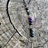 Collier unisex KIM Collier unisex KIM repositionnable Collier Kim, ajustable. Collier pour homme, collier pour femme. Bijou homme Kim, bijou femme Kim, avec lanière en cuir noir, oeil de faucon et oeil de tigre violet et une breloque de plume de couleur bronze. Un bijou de cou unisex KIM qui peut être commandé pour les deux genres et partagé ou commandé en d’autres couleurs et on peur les échanger et superposer pour le porter.