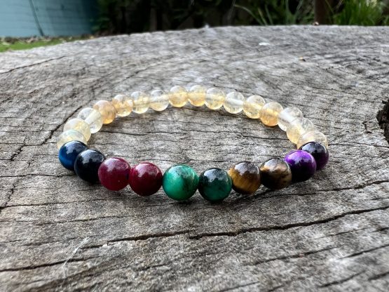 Bracelet Aiko avec la citrine et œil de tigre marron, rose, bleu foncée, vert et violet pour femme