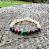 Bracelet Aiko avec la citrine et œil de tigre marron, rose, bleu foncée, vert et violet pour femme