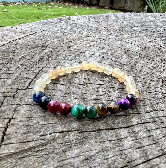 Bracelet Aiko avec la citrine et œil de tigre marron, rose, bleu foncée, vert et violet pour femme