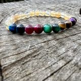 Bracelet Aiko avec la citrine et œil de tigre marron, rose, bleu foncée, vert et violet pour femme
