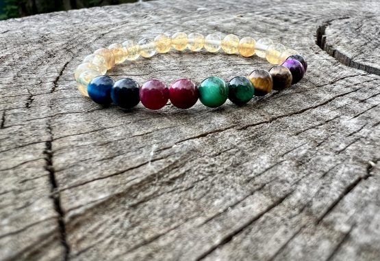 Bracelet Aiko avec la citrine et œil de tigre marron, rose, bleu foncée, vert et violet pour femme