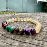Bracelet Aiko avec la citrine et œil de tigre marron, rose, bleu foncée, vert et violet pour femme
