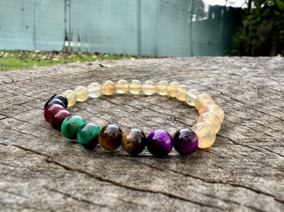 Bracelet Aiko avec la citrine et œil de tigre marron, rose, bleu foncée, vert et violet pour femme