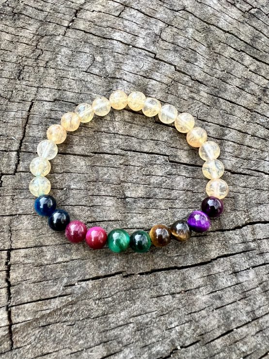 Bracelet Aiko avec la citrine et œil de tigre marron, rose, bleu foncée, vert et violet pour femme