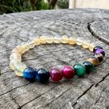 Bracelet Maria avec la citrine et œil de tigre marron, rose, bleu foncée, vert et violet pour femme