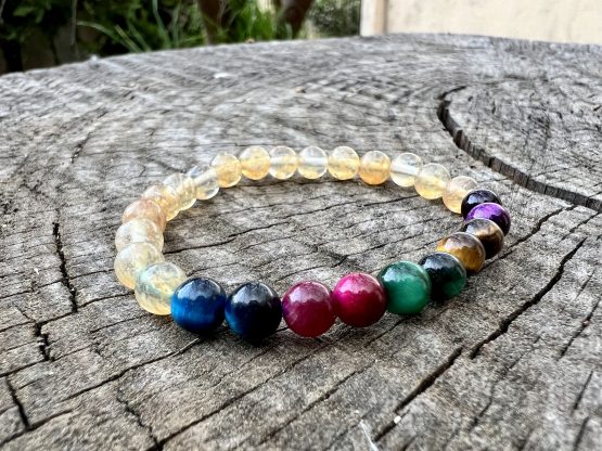 Bracelet Maria avec la citrine et œil de tigre marron, rose, bleu foncée, vert et violet pour femme