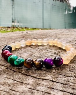 Bracelet Aiko avec la citrine et œil de tigre marron, rose, bleu foncée, vert et violet pour femme