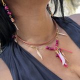 Boucles d'oreille Sylvie rose fuchsia et collier Sylvie rose fuchsia