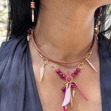 Boucles d'oreille Sylvie rose fuchsia et collier Sylvie rose fuchsia