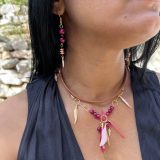 Boucles d'oreille Sylvie rose fuchsia et collier Sylvie rose fuchsia