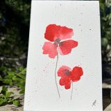 Découvrez les magnifiques cartes artistiques en aquarelle de Jana Kuzmi, une artiste peintre basée à Bouc Bel Air, près d'Aix en Provence. Chaque carte est entièrement réalisée à la main avec amour et passion par Jana elle-même. Les cartes artistiques de Jana Kuzmi sont créées sur un papier aquarelle de qualité supérieure, soigneusement sélectionné pour sa texture et son épaisseur de 300g. Ce papier aquarelle offre une excellente capacité d'absorption de l'eau, permettant ainsi à Jana d'appliquer différentes techniques d'aquarelle pour donner vie à ses créations uniques. La collection "Coquelicots" est le nom de cette série de cartes artistiques. Les coquelicots, avec leur couleur rouge vibrante, symbolisent l'amour passionnel et sauvage. Chaque carte est décorée de ces magnifiques fleurs, apportant une touche de beauté et de poésie à vos cadeaux ou intentions particulières. Offrir une carte artistique de Jana Kuzmi est une façon originale et significative de transmettre vos sentiments. Que ce soit pour accompagner un cadeau spécial ou simplement pour exprimer votre affection, ces cartes sauront susciter un sourire et émouvoir le cœur de la personne à qui vous l'offrez. Les cartes s'ouvrent pour vous permettre d'inscrire votre message personnel à l'intérieur. Chaque carte est livrée avec une enveloppe assortie, prête à être offerte ou envoyée à votre destinataire. Ne manquez pas l'occasion de découvrir et d'apprécier l'art unique de Jana Kuzmi à travers ses cartes artistiques en aquarelle. Faites plaisir à vos proches en leur offrant une création originale et chargée d'émotions. Les coquelicots dans la collection "Coquelicots" de Jana Kuzmi symbolisent l'amour passionnel et sauvage. Leur couleur rouge vibrante évoque des émotions intenses et exprime la beauté de l'amour dans toute sa force et sa puissance. Les coquelicots sont souvent associés à des sentiments passionnés, à la fois doux et ardents, et ils apportent une touche de romantisme et de poésie aux cartes artistiques de Jana.